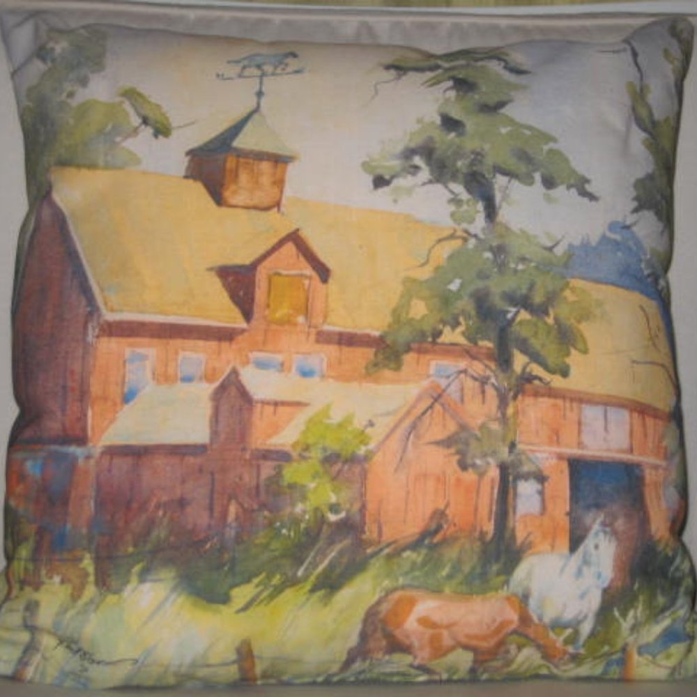Indoor Outdoor Throw Pillow NWT Climaweave Horses Farm Barn Ranch 18" by MWW NEW